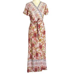 Pretty Garden Maxi Boho Wrap Dress Floral Sun Summer Spring S bv